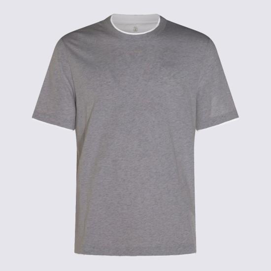 26FW 브루넬로 쿠치넬리 자수 로고 티셔츠 M0B137427 CY918 GRIGIO MEDIO OFF WHITE
