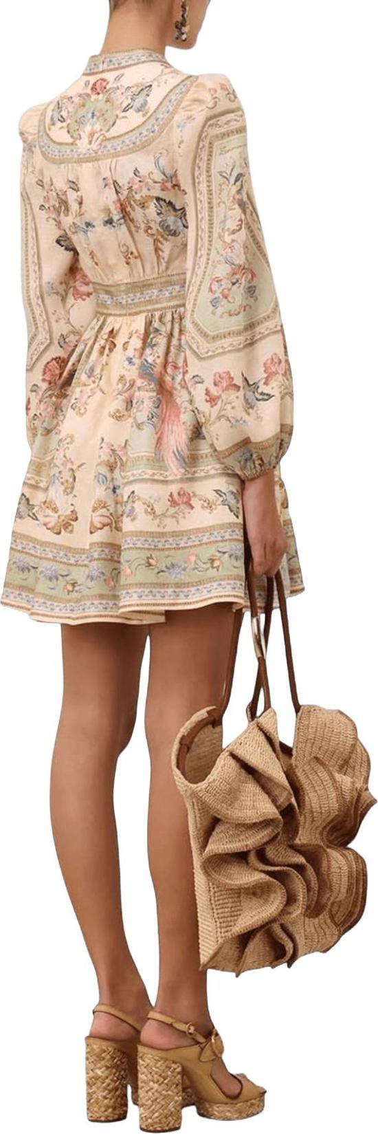 26FW 짐머만 미디 원피스 ZIMMERMANN0932DSS264SATFROSELIGHTPLUNGEMINIDRESSGREENDESSIN WHITE - ZIMMERMANN