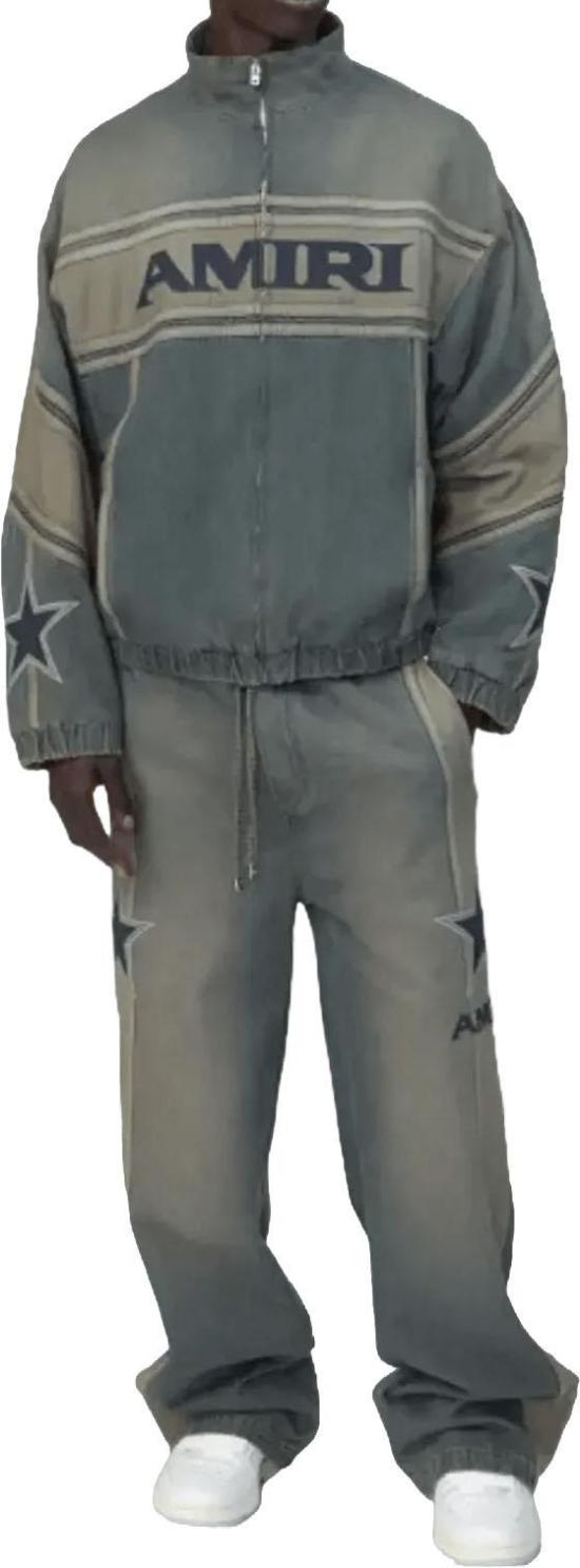 26SS 아미리 트레이닝 웨어 AMIRISPORTDENIMTRACKJACKETWORNSLATE GREY - AMIRI