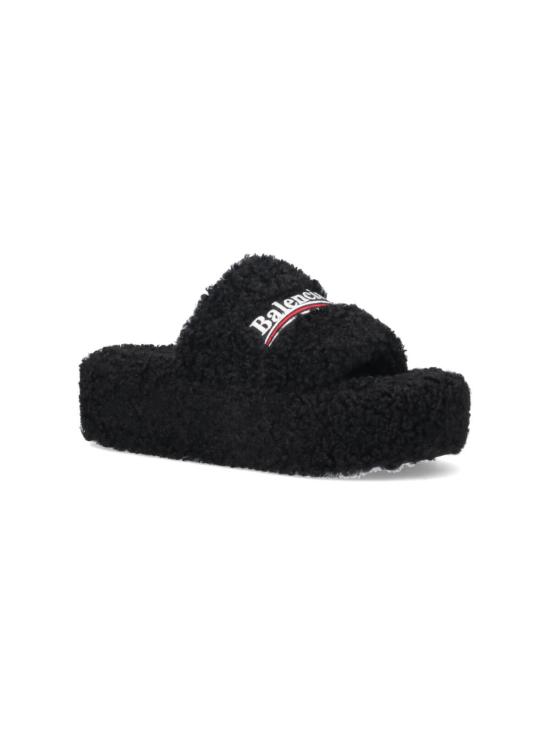 26FW 발렌시아가 퍼리 플랫폼 슬라이더 762826 W14C2 1096 Black - BALENCIAGA