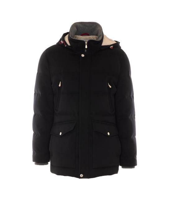 26FW 브루넬로 쿠치넬리 본디드 울 플란넬 탈부착 후드 다운 자켓 MM4701823 C101C Black