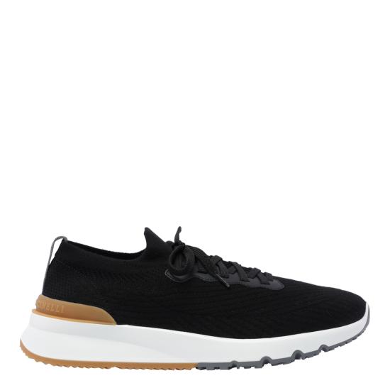 26FW 브루넬로 쿠치넬리 코튼 니트 세미 폴리쉬드 카프스킨 러너 MZUPMBO252 CIK10 Black