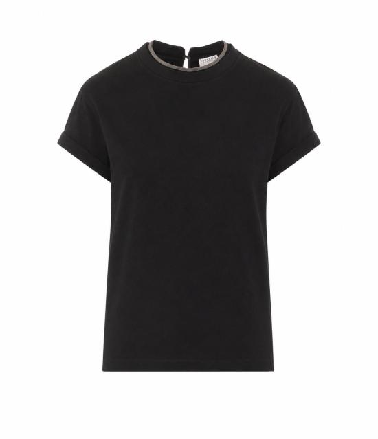26FW 브루넬로 쿠치넬리 콘트라스트 트림 코튼 티셔츠 M0T18BD200 C101 Black