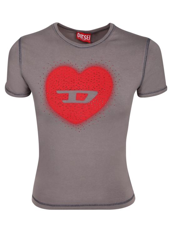 26SS 디젤 Slim heart print 티셔츠 A20980 0QHHA 96I Grey