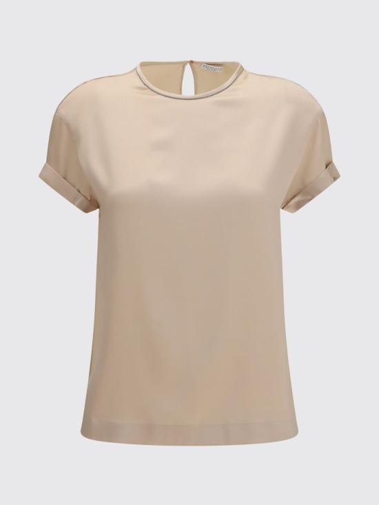 26SS 브루넬로 쿠치넬리 실크 크루넥 탑 M0C59DE310 C9643 Sand - BRUNELLO CUCINELLI