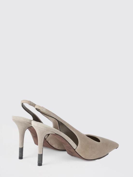 26SS 브루넬로 쿠치넬리 모닐리 스웨이드 슬링백 힐 MZSFC3256 C5859 Beige - BRUNELLO CUCINELLI