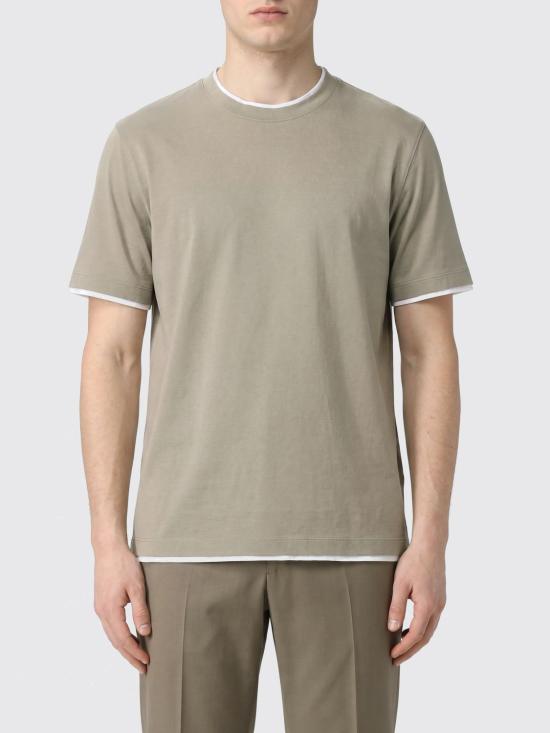 26SS 브루넬로 쿠치넬리 자수 로고 티셔츠 M0B137427 CUX24 Kaki