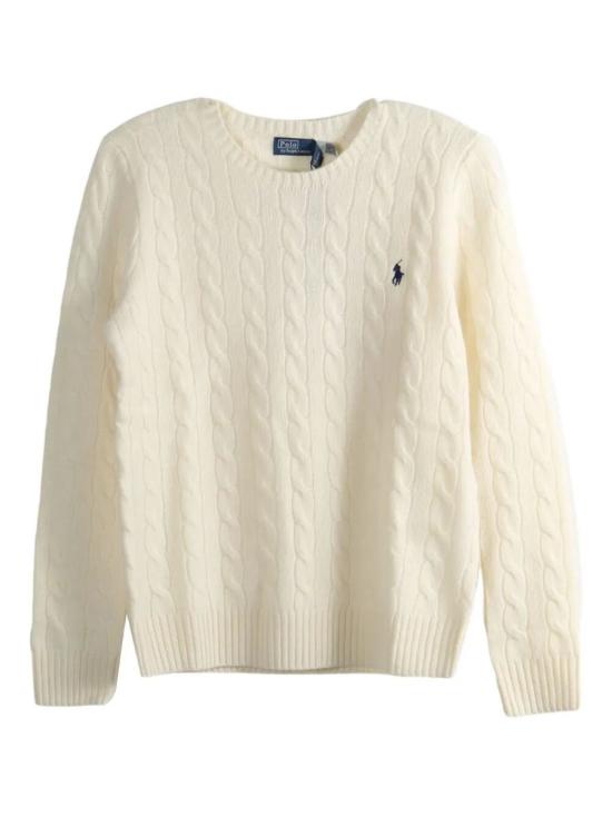 26FW 폴로 랄프로렌 폴로 자수 케이블 니트 스웨터 211971865 001 Bianco