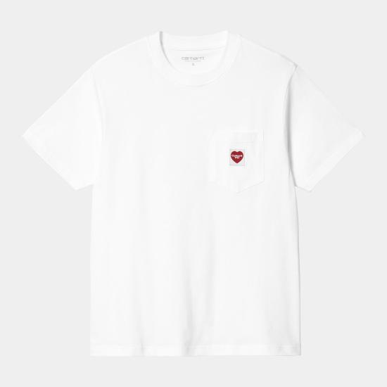 26SS 칼하트 WIP 포켓 하트 숏 슬리브 티셔츠 I032180 1WZXX WHITE RED DOM