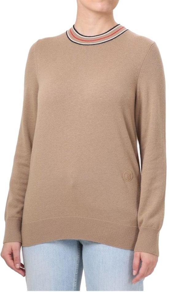  버버리 스트라이프 칼라 캐시미어 스웨터 80484291005 BEIGE - BURBERRY