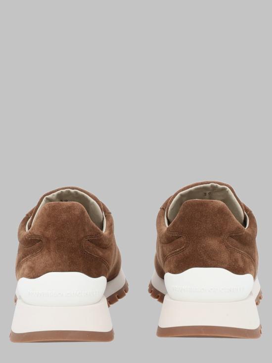 26FW 브루넬로 쿠치넬리 샤이니 탭 디테일 스웨이드 러닝 스니커즈 MZSFG2110 C9773 BROWN - BRUNELLO CUCINELLI
