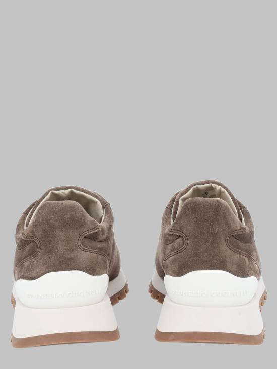 26FW 브루넬로 쿠치넬리 샤이니 탭 디테일 스웨이드 러닝 스니커즈 MZSFG2110 C8769 BROWN - BRUNELLO CUCINELLI