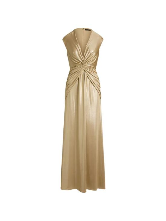 26FW 랄프 로렌 롱 원피스 253P13998 001 BIRCH TAN GOLD FOIL
