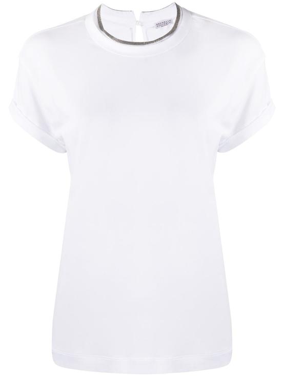 26FW 브루넬로 쿠치넬리 콘트라스트 트림 코튼 티셔츠 M0T18BD200 C159 WHITE