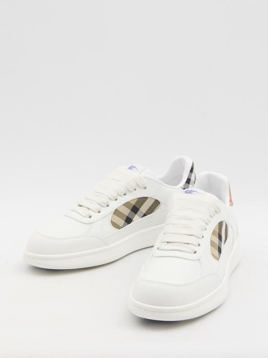 26FW 버버리 레더 체크 테라스 스니커즈 8108649 A1464 WHITESANDI - BURBERRY
