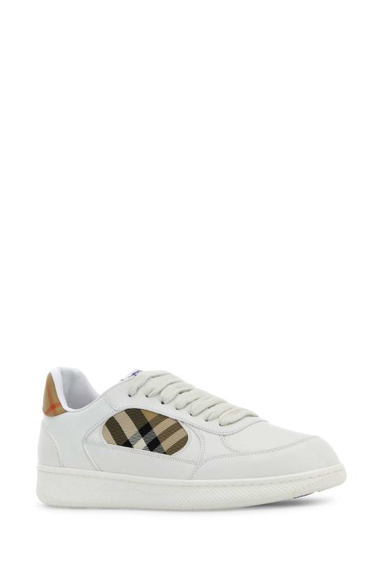 26FW 버버리 레더 체크 테라스 스니커즈 8108649 A1464 WHITESANDI - BURBERRY