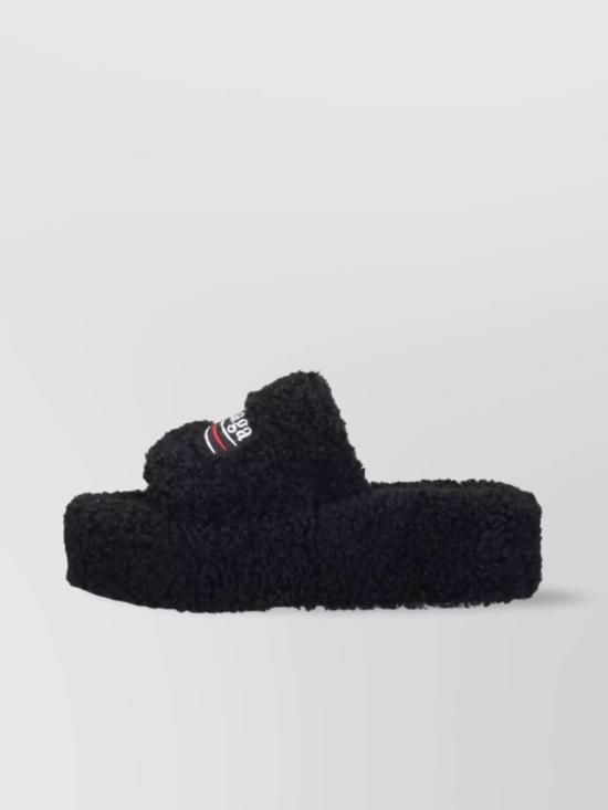 26FW 발렌시아가 퍼리 플랫폼 슬라이더 762826W14C2 1096 BLCKWHTRED - BALENCIAGA