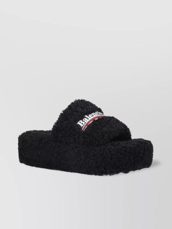 26FW 발렌시아가 퍼리 플랫폼 슬라이더 762826W14C2 1096 BLCKWHTRED - BALENCIAGA