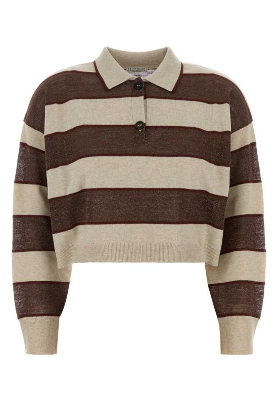 26SS 브루넬로 쿠치넬리 스파클링 스트라이프 크롭 니트 폴로 M16221605 CZC29 STRIPPED