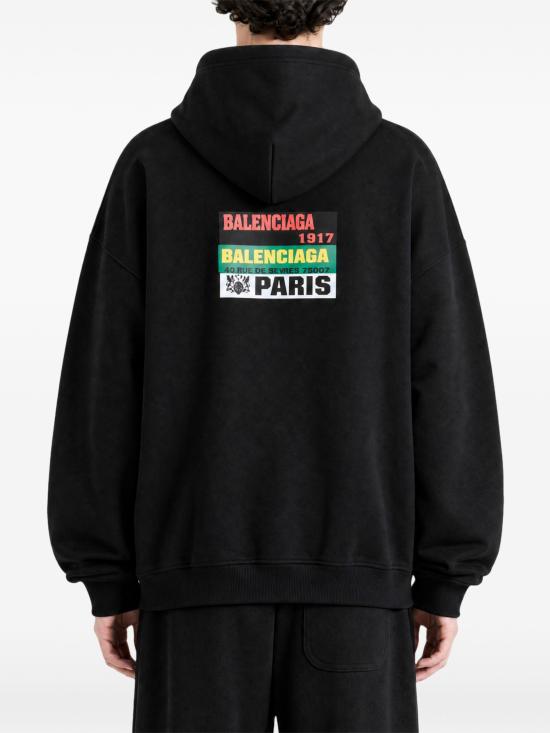 26FW 발렌시아가 범퍼 스티커 미디엄 핏 후디 871956TUVS8 1000 BLACK - BALENCIAGA