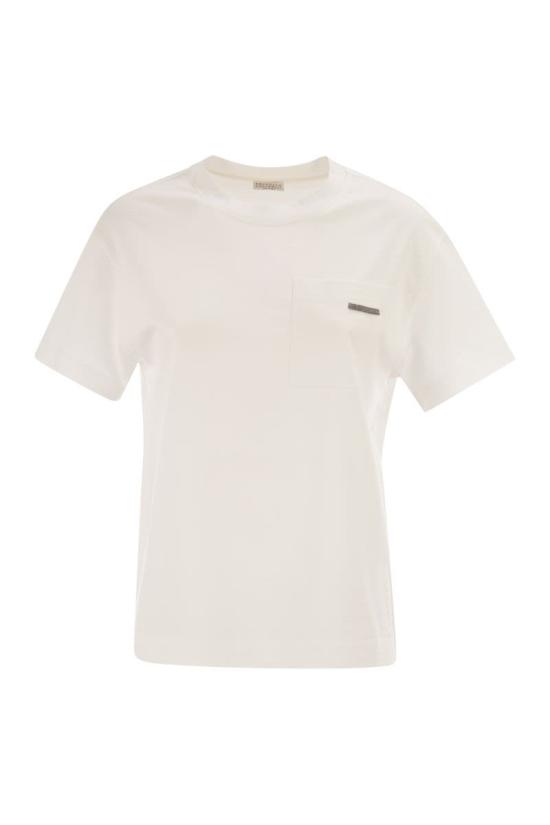  브루넬로 쿠치넬리 샤이니 탭 코튼 저지 티셔츠 M0T81EC710 C6159 WHITE