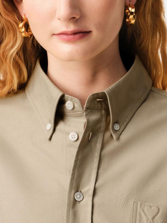 26SS 아미 톤온톤 하트 로고 크롭 오버사이즈 셔츠 FSH770CO0210 A036 BEIGE TAUPE - AMI