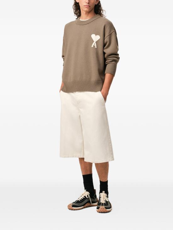 26SS 아미 ADC 울 & 코튼 크루넥 하트 스웨터 UKS859KN0156 A117 BEIGE TAUPE ECRU - AMI