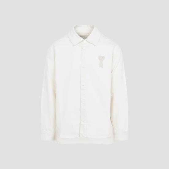 26SS 아미 톤온톤 로고 코튼 니트 오버셔츠 UJK897DE0126 136 BLANC CREME - AMI