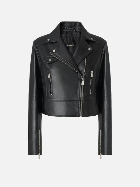 26FW 핑코 바이커 자켓 Pelle Nero를 입은 Chiodo Stile Biker - PINKO