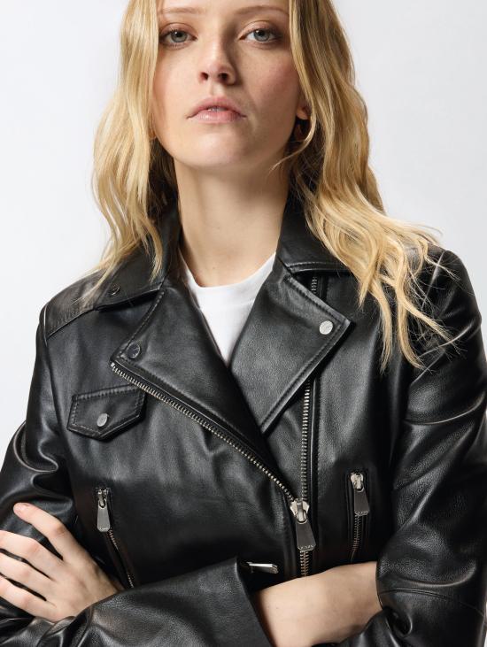 26FW 핑코 바이커 자켓 Pelle Nero를 입은 Chiodo Stile Biker - PINKO