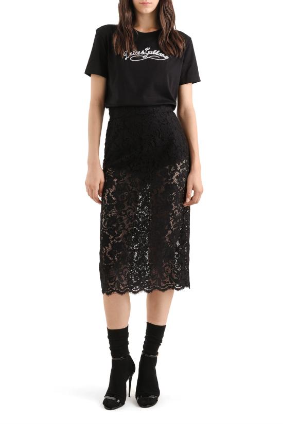 26FW 돌체앤가바나 코르도네토 레이스 미디 스커트 F4B7ITHLMTB N0000 - DOLCE & GABBANA