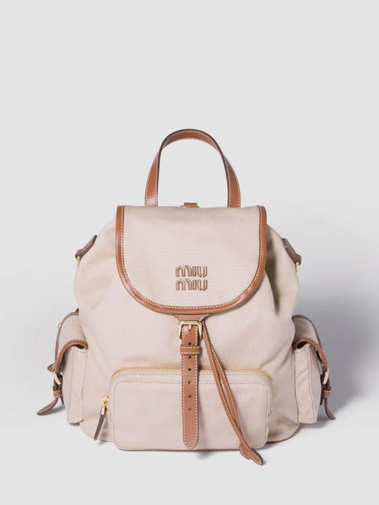 26FW 미우미우 캔버스 레더 로고 백팩 5BZ0422IBQ F0DAB Beige