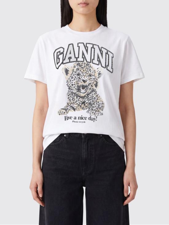 26FW 가니 베이직 저지 레오파드 릴렉스드 티셔츠 T4124 943 White