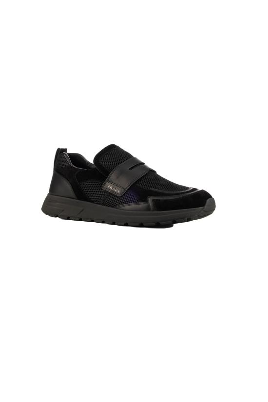26FW 프라다 프랙스 메시 패브릭 및 가죽 로퍼 2DE163FG0003ZM0 F0002 Nero - PRADA