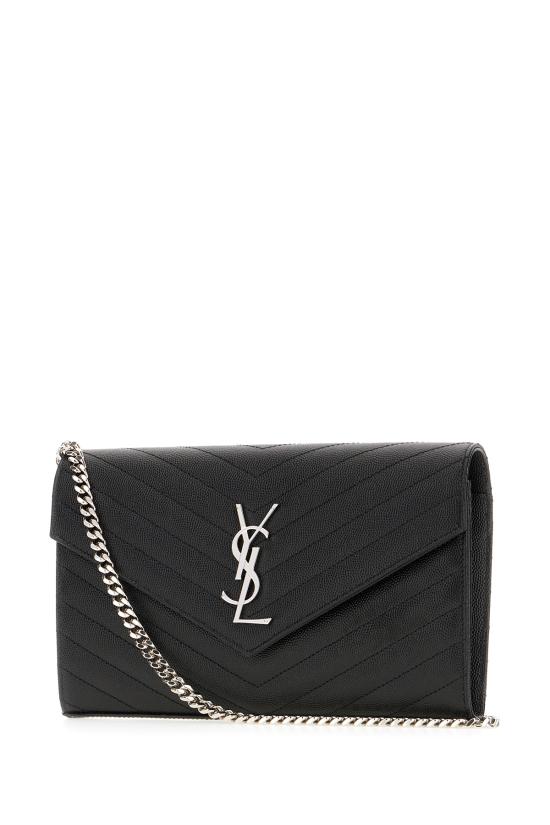 26FW 생로랑 그랑 드 뿌드르 엠보스드 레더 카산드라 마틀라세 체인 지갑 377828BOW02 1000 Nero - SAINT LAURENT