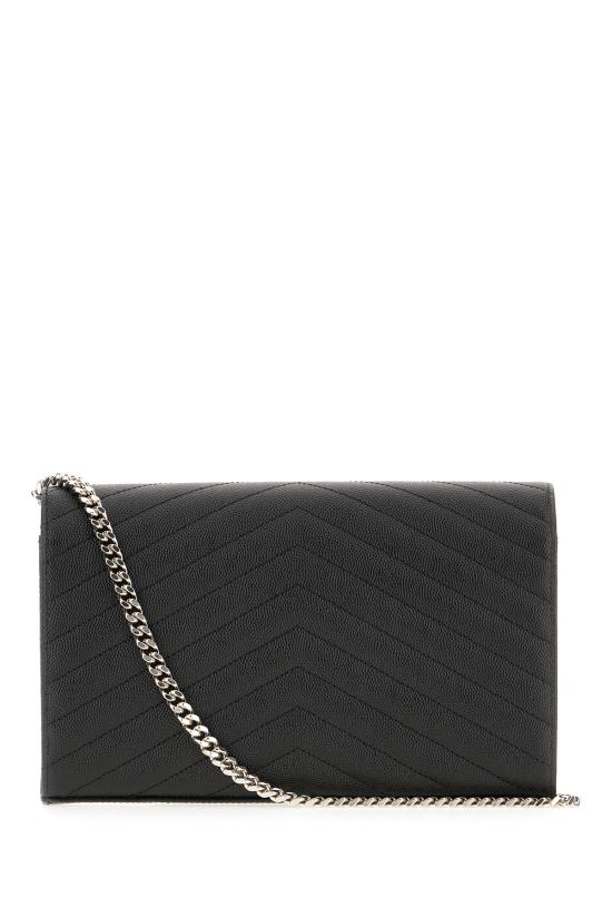 26FW 생로랑 그랑 드 뿌드르 엠보스드 레더 카산드라 마틀라세 체인 지갑 377828BOW02 1000 Nero - SAINT LAURENT