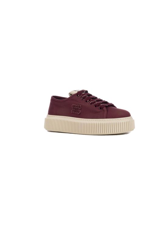 26FW 미우미우 로고 장식 데님 스니커즈 5E389EF0051350 F0007 BORDEAUX - MIU MIU