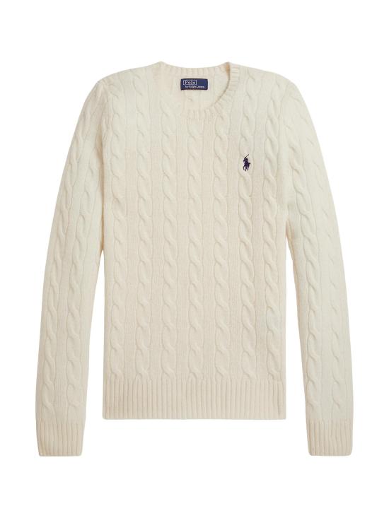 26FW 폴로 랄프로렌 폴로 자수 케이블 니트 스웨터 211971865 001 Bianco