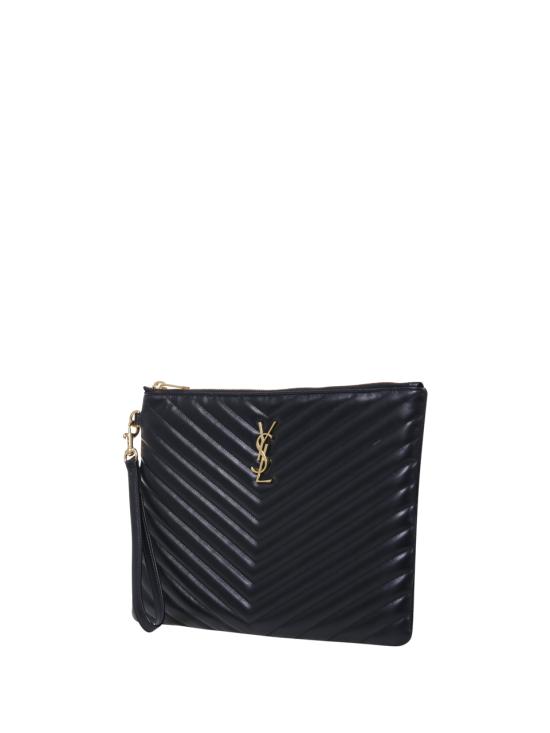 26FW 생로랑 퀼티드 레더 골드 모노그램 카산드라 마틀라세 태블릿 파우치 559193 CWU01 1000 NERO - SAINT LAURENT