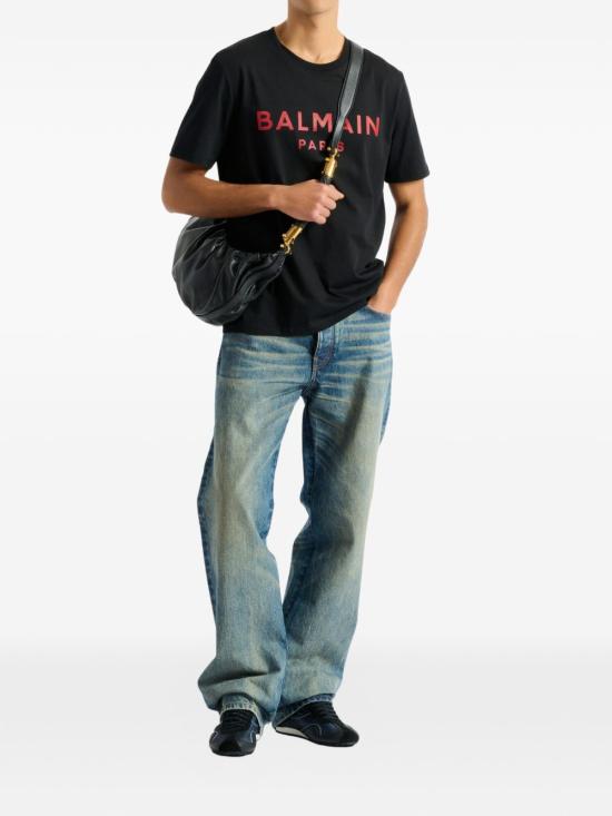 26FW 발망 반팔 티셔츠 GH1EG000BD45 EPR Black red - BALMAIN