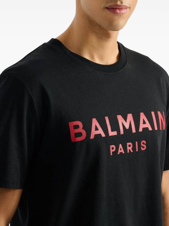 26FW 발망 반팔 티셔츠 GH1EG000BD45 EPR Black red - BALMAIN