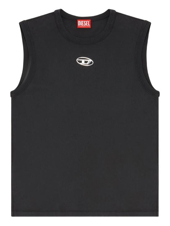 26FW 디젤 심리스 메탈릭 Oval D 코튼 탑 A217430JMBB 900 BLACK
