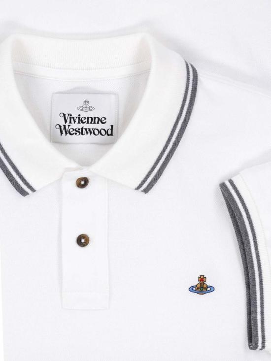 26FW 비비안웨스트우드 스크리블 체크 코튼 반팔 폴로 셔츠 2H01000Y J00AU A401 White - VIVIENNE WESTWOOD