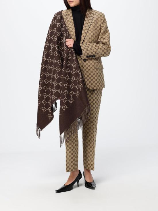 26FW 구찌 GG 울 자카드 케이프 8178313G200 2579 Brown - GUCCI