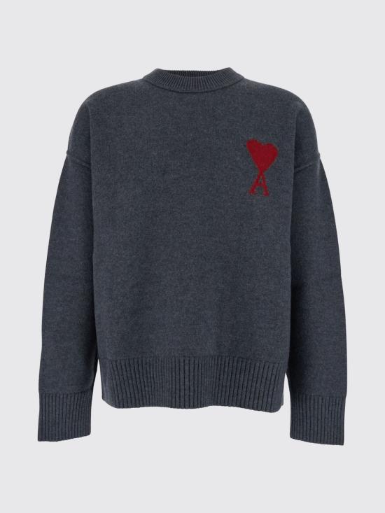 26FW 아미 빅 하트 울 크루넥 스웨터 UKS838018 084 Grey - AMI