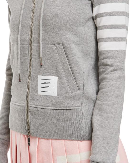  톰브라운 4바 루프백 저지 니트 엔지니어드 집업 후드 FJT001A00535055 Grey - THOM BROWNE
