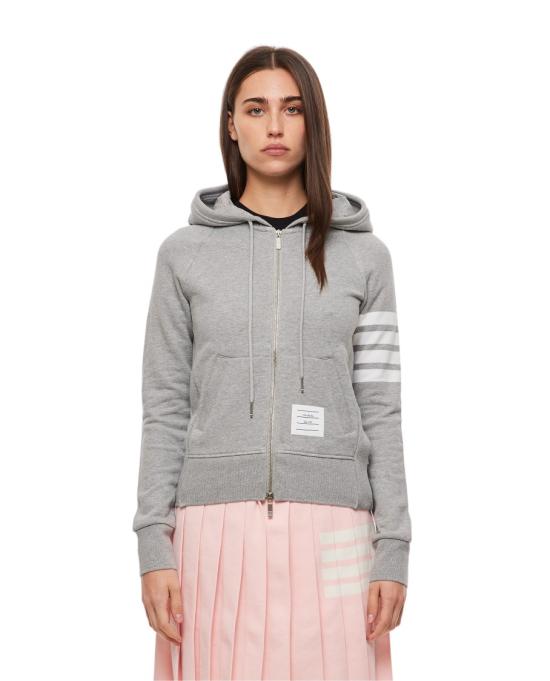  톰브라운 4바 루프백 저지 니트 엔지니어드 집업 후드 FJT001A00535055 Grey - THOM BROWNE