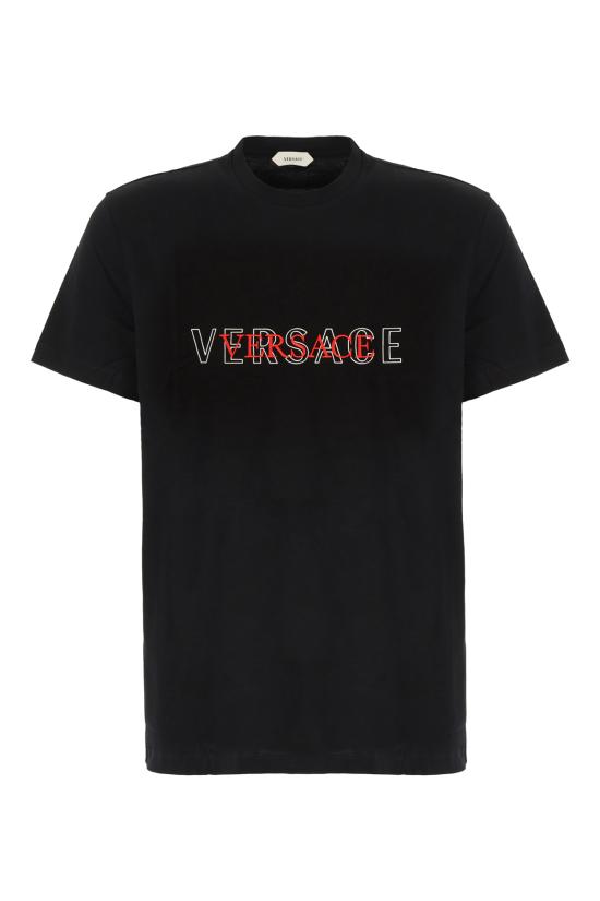 26FW 베르사체 반팔 티셔츠 10259461A18391 1B000 BLACK LIPSTICK RED