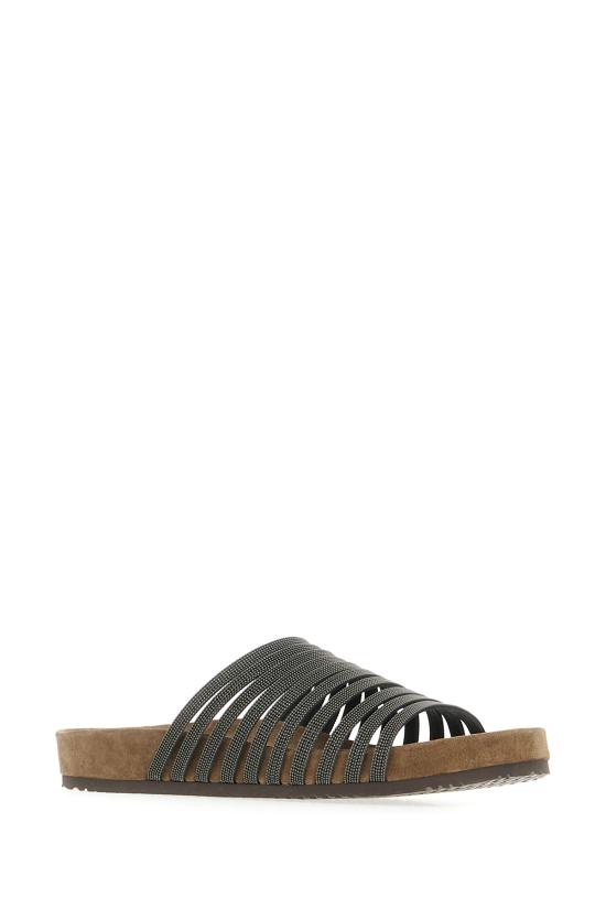 26SS 브루넬로 쿠치넬리 프레셔스 스트랩 스웨이드 슬라이드 MZGAG3157 C101 NERO - BRUNELLO CUCINELLI