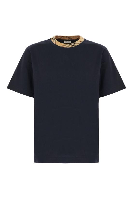 26SS 버버리 체크 트림 코튼 티셔츠 8118959 A1222 NAVY